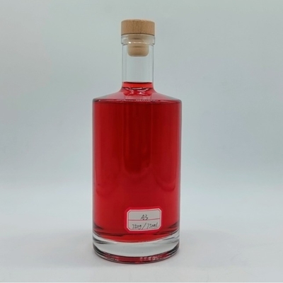 위스키용 고급 맑은 유리 병 맞춤 로고 둥근 모양 750ml 유리 음주 병