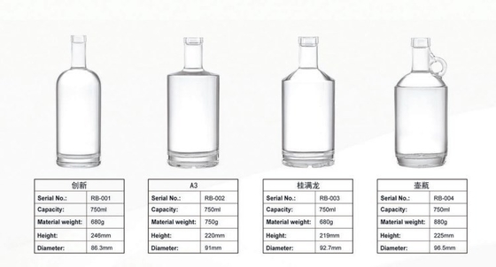 투명한 750ml 얼음성 음료 알코올 음료 와스키 보드카 병 1000ml