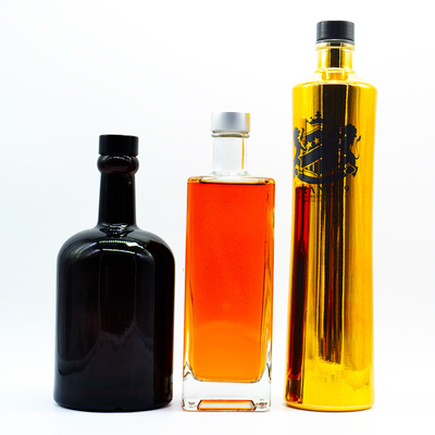 1000ml 용량으로 전기화 된 은 디칼을 가진 맞춤형 정사각형 빈 유리 병