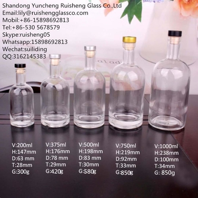 375ml 200ml 100ml 병 유리 진 위스키 와인 보드카 스피릿 유리 병 코크