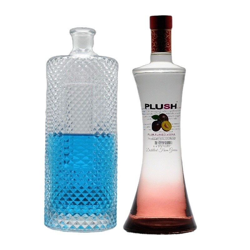 슈퍼 플린트 유리 재료 750ml 보드카 스피릿 진 럼 유리 술 병 코크