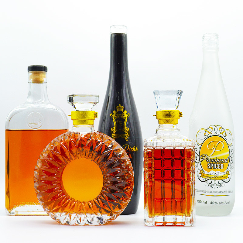 사용자 지정 로고 인쇄 250ml 500ml 750ml 맑은 유리 병 술 평면 위스키 병